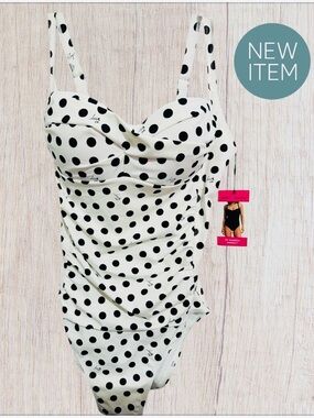 New Betsey Johnson Polka Dot One-Piece Swimsuit - Black & White,Price is Firm